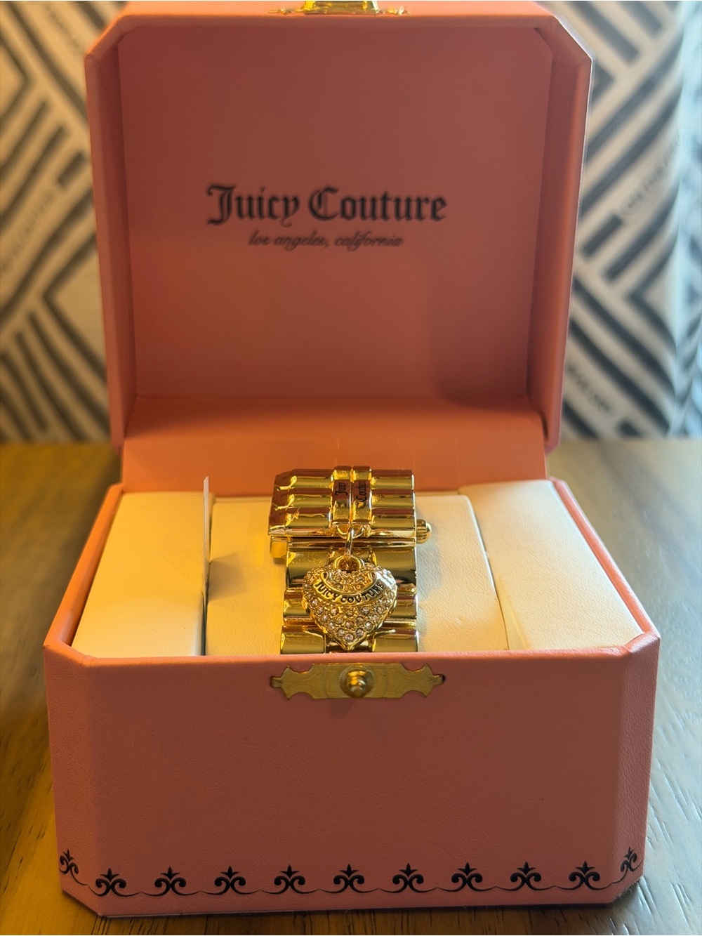 Juicy Couture Gold Heart Charm Stretch Bracelet with Crystal Accent
